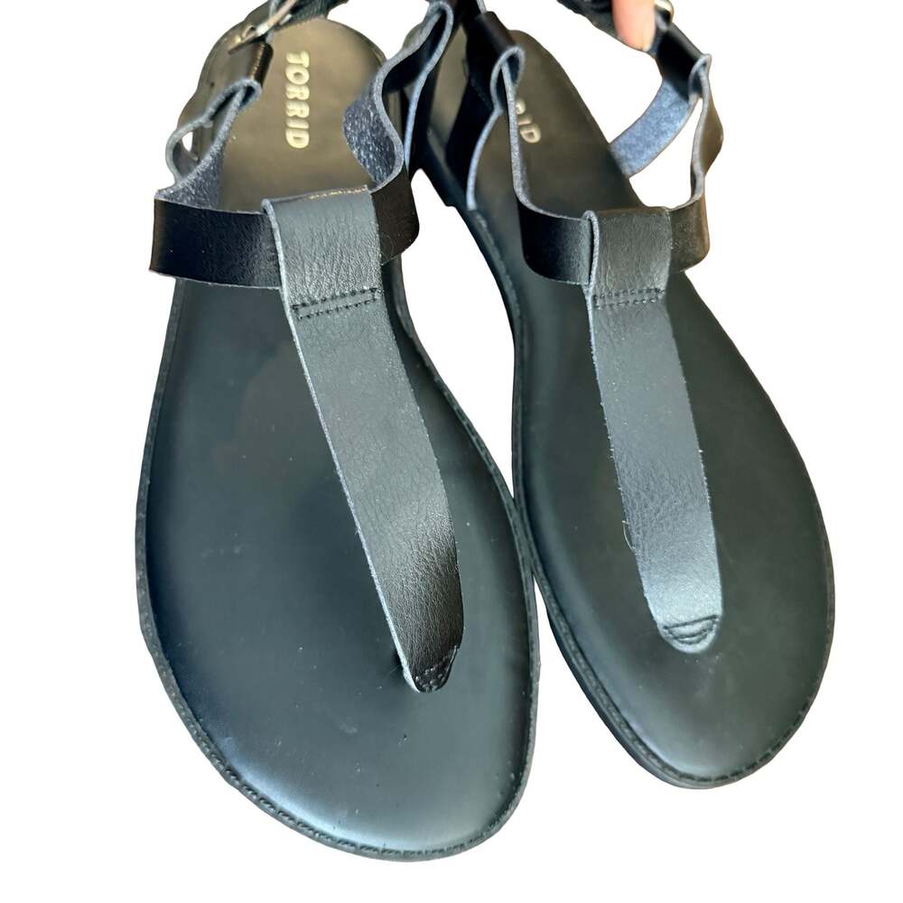 Torrid Black T-Strap Flat Sandals with Ankle Buckle size 11.5 WW